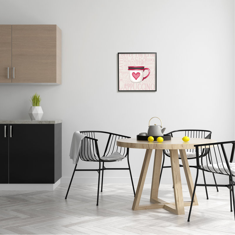 «Heart Heart Coffee Latte Kitchen» par Elizabeth Medley - cadre flottant, impression sur bois, H 17 po x l 17 po x P 1,5 po