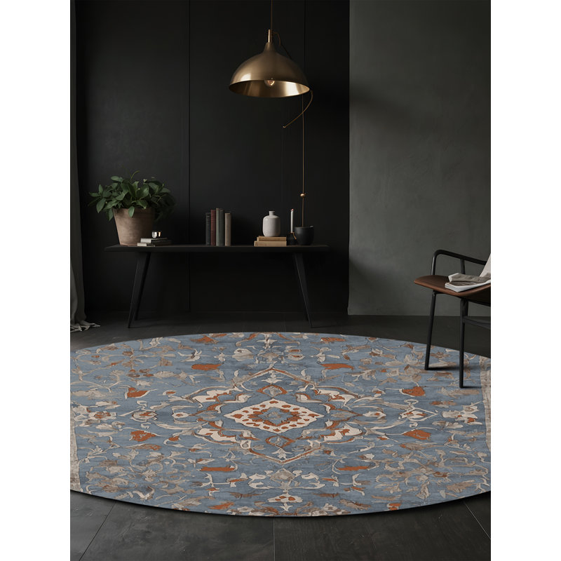 Machine Washable Gray Area Rug, Round 7'