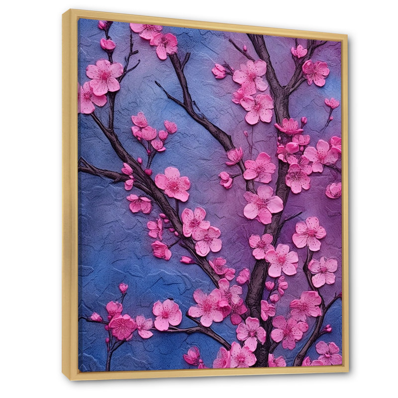 «Pink and Blue Cherry Blossoms Symphony I», reproduction sur toile, H 40 po x l 30 po x P 1,5 po, Cadre naturel flottant