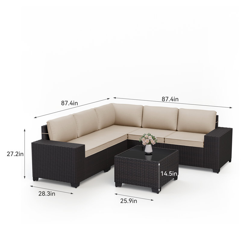 5-Person All-Weather Outdoor HDPE Rattan Sectional Sofa Set with Cushions and Wide Armrests, Sand