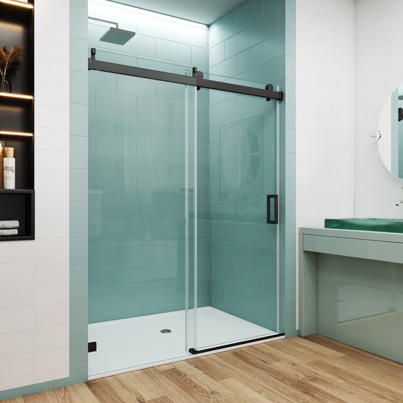 Opoc Mirage MCOCOD Porte de douche coulissante simple sans cadre à fermeture en douceur de 46 à 48,75 po x H 76 po avec verre transparent de 3/8 po (10 mm)