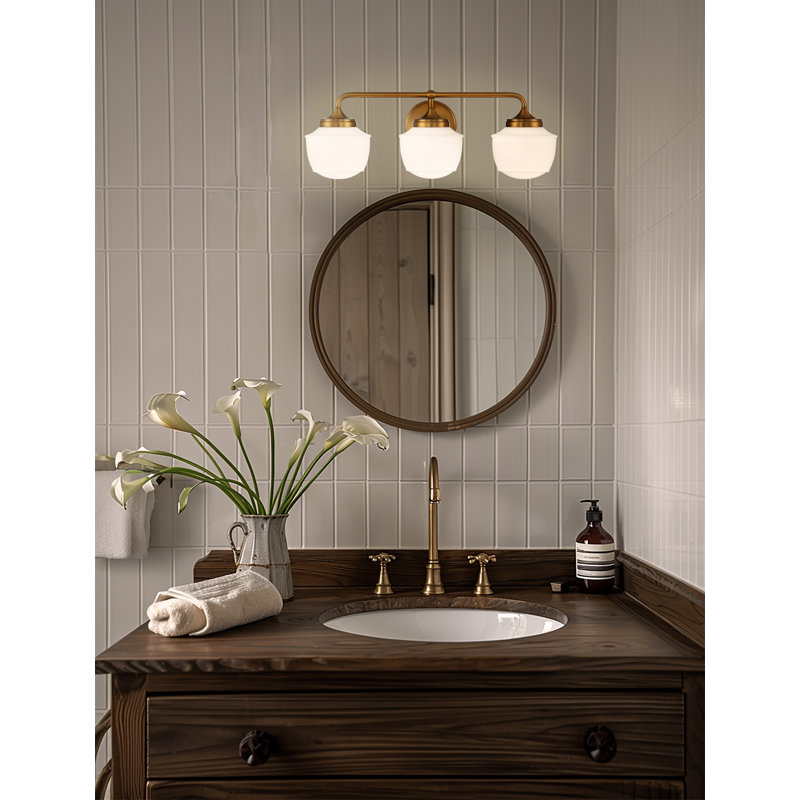 Meuble-lavabo 3 lumières Mercer41 Akriti, Laiton antique