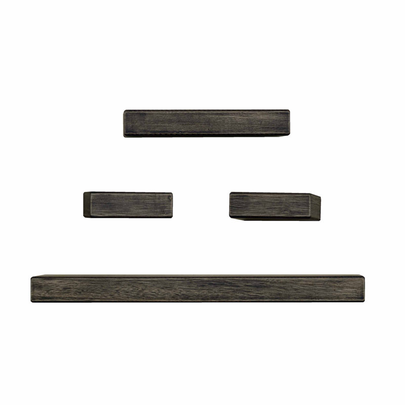 MELANNCO 4 Pieces Floating Wall Mount Thick Chunky Shelves, Distressed Black