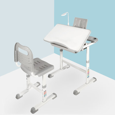 Ensemble de bureau et de chaise pour enfant réglable avec plateau inclinable, tiroir et lampe d'étude à DEL