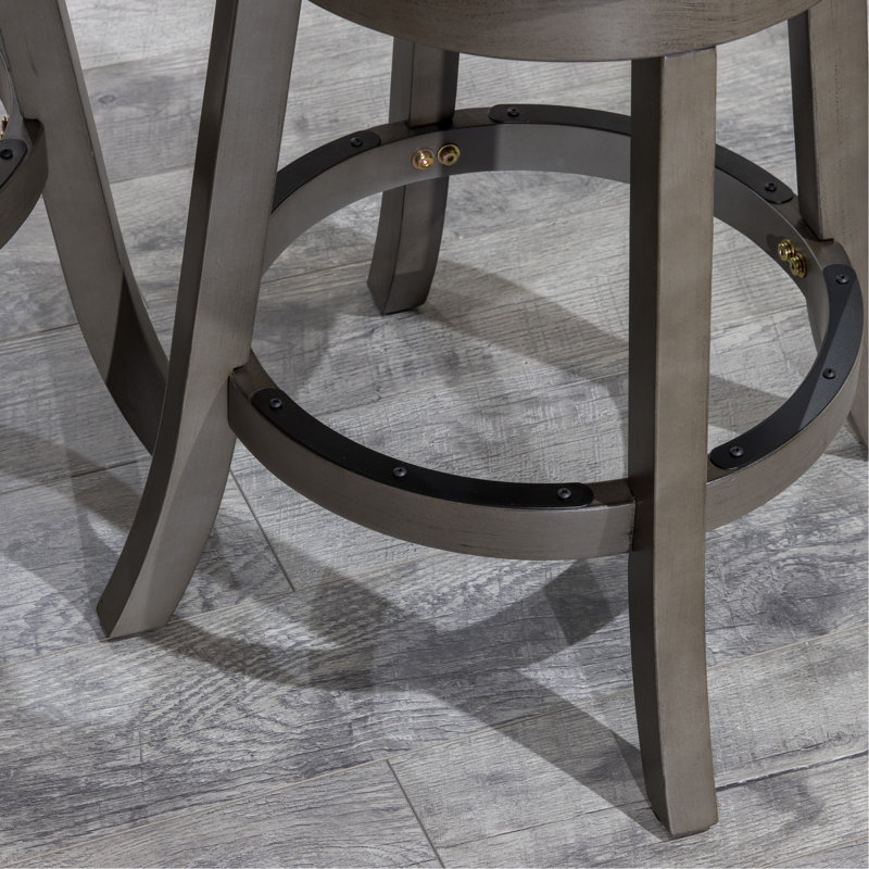 Tabouret pivotant à dossier à lattes de 24 po de hauteur comptoir, finition gris patiné, siège en tissu gris anthracite, Noir