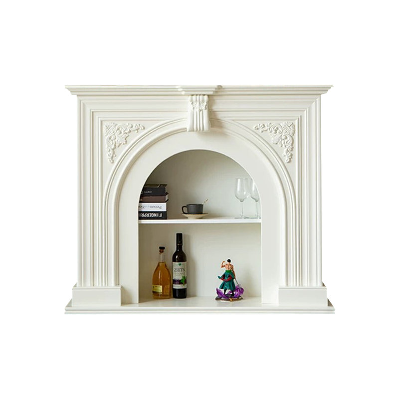 Beige Solid Wood Freestanding Fireplace