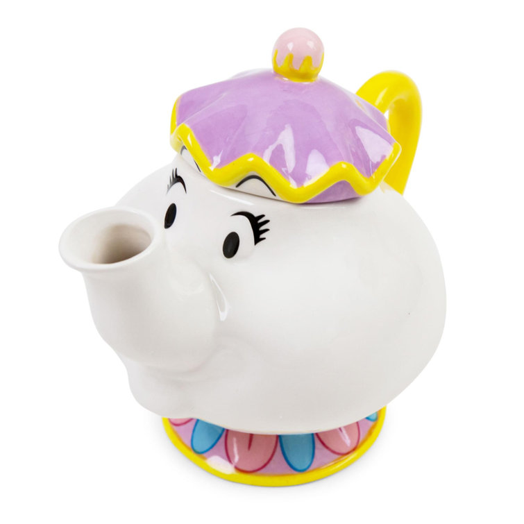 Disney Beauty and The Beast Mrs. Potts Teapot Set with 2 Chip Cups and Saucers