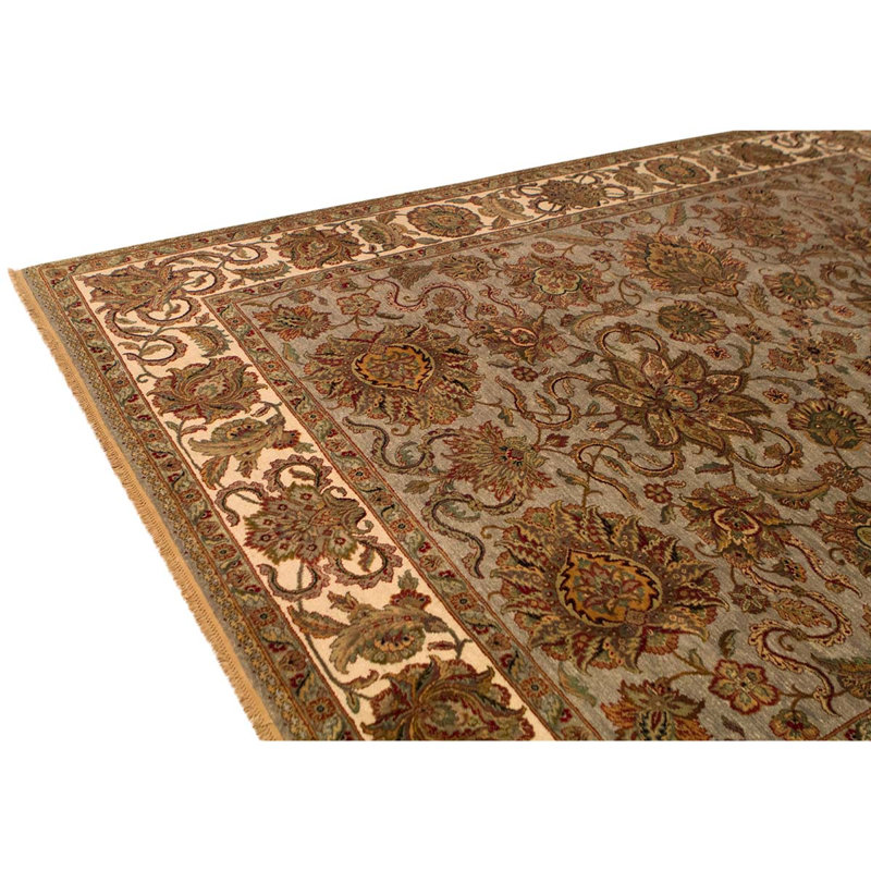 Tapis brun / blanc / crème noué à la main, Rectangle 9 pi 1 po x 11 pi 11 po