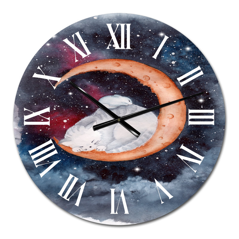 Horloge murale traditionnelle Un chat et une souris dormant sur le croissant de lune, Petit