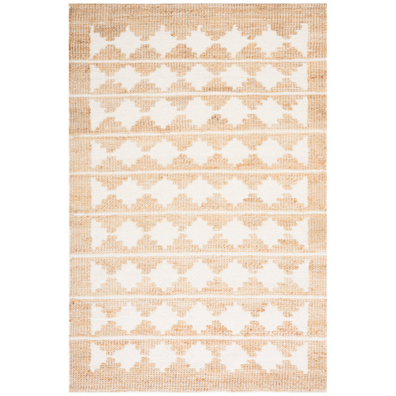 Belbin Natural Fiber Hand Loomed Jute/Wool Southwestern Rug in Ivory/Natural, Rectangle 3' x 5'