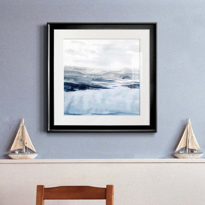 «Faded Horizon I», reproduction encadrée de qualité supérieure - prête à être accrochée, Papier encadré noir, Blanc