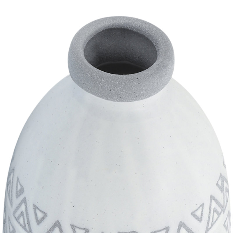 Parrottsville Stoneware Ceramic Vase with Carved Geometric Pattern and Boho Textured Design, 14" H x 6" W x 6" D, Light Grey