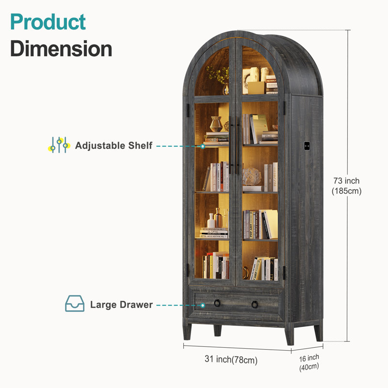 78.74 cm W Display Cabinet, Brown