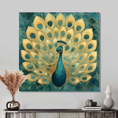 Art Deco Peacock Elegance - Peacock Metal Wall Decor, Glam Metal Print