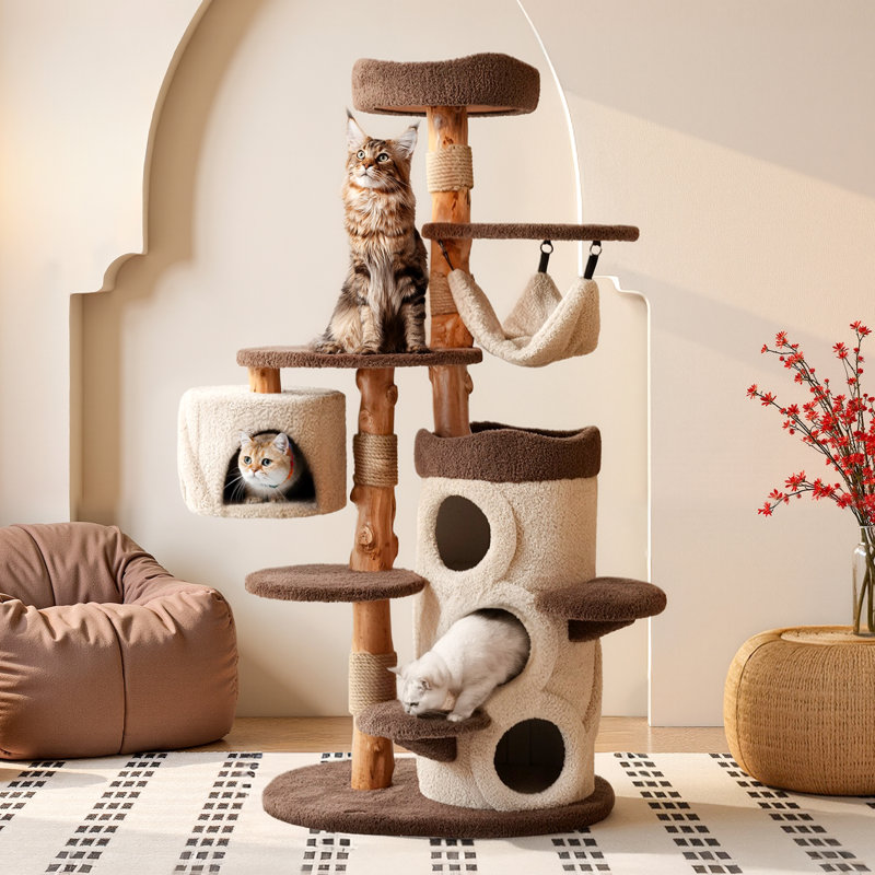 Arbre à chat en bois massif 68 "H Mid Century Modern