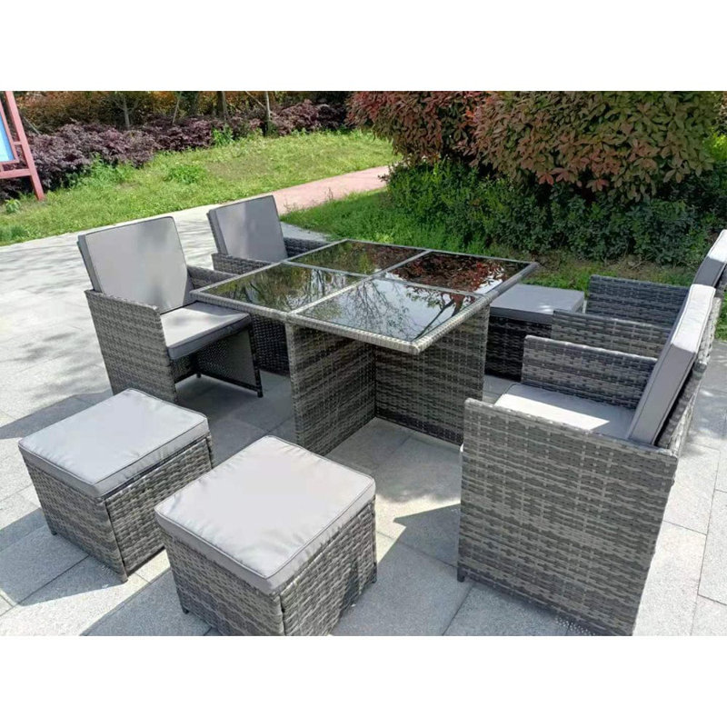 8 Seater Cube Armchair Sofa Set With Raincover, Gray