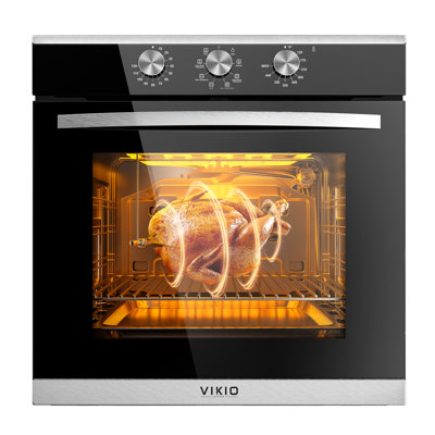 Four mural électrique simple en verre trempé haute résistance de 24 po 2,83 pi³ avec bouton de convection en acier inoxydable avec four et barbecue