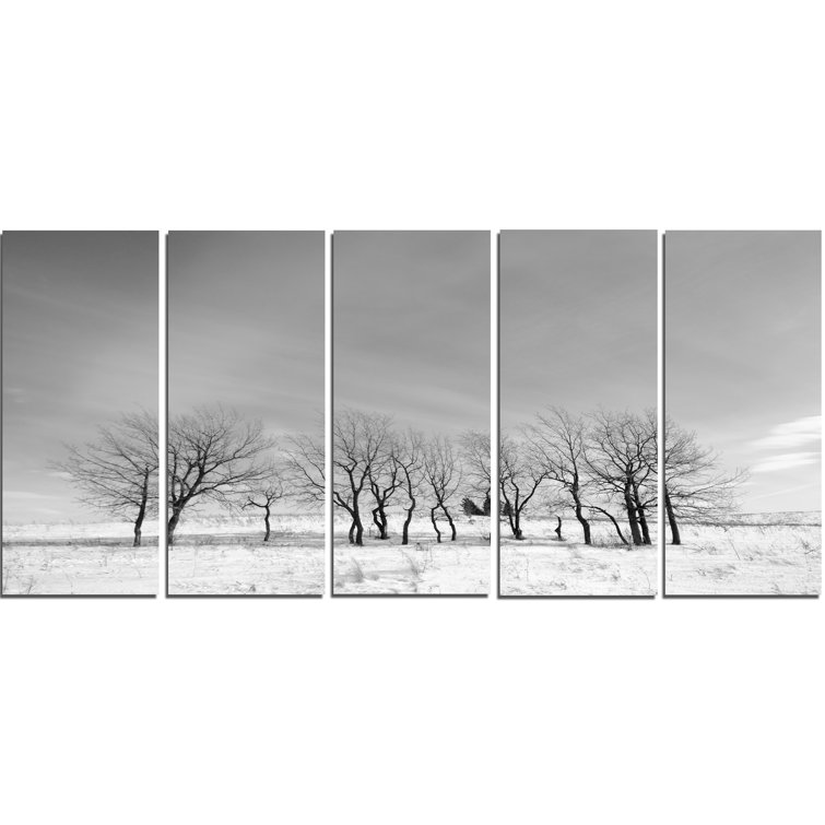DesignArt Black And White Trees In Winter On Canvas 5 Pieces Print