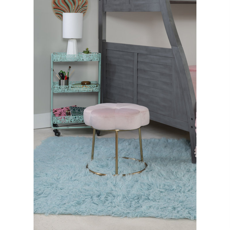 Bonview Flower Upholstered Velvet Metal Accent Stool, Pink