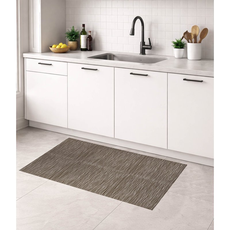 Tapis de cuisine à profil bas Tess, Rectangle 5' x 7', Rayé brun moka