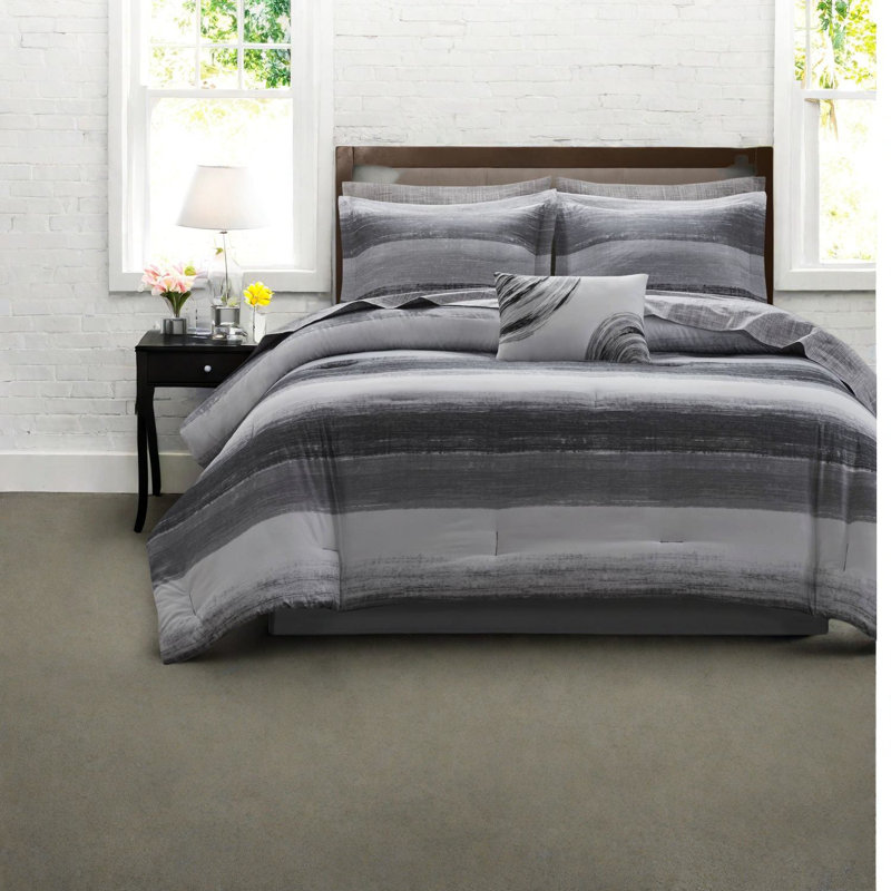 Ensemble de literie pour très grand lit 9 pièces, microfibre et coton ultra doux, motif à rayures noires pour les chambres à coucher modernes