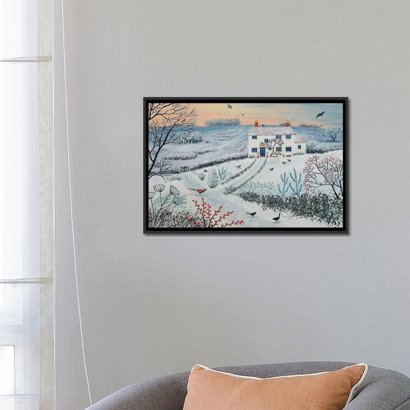 «Cottage by Winter Common», impression sur toile, H 18 po x l 26 po x P 1,5 po, Toile avec cadre noir, Pas de tapis