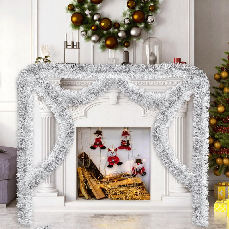 Couronne de faux guirlande de 6,1 po, Argent/blanc