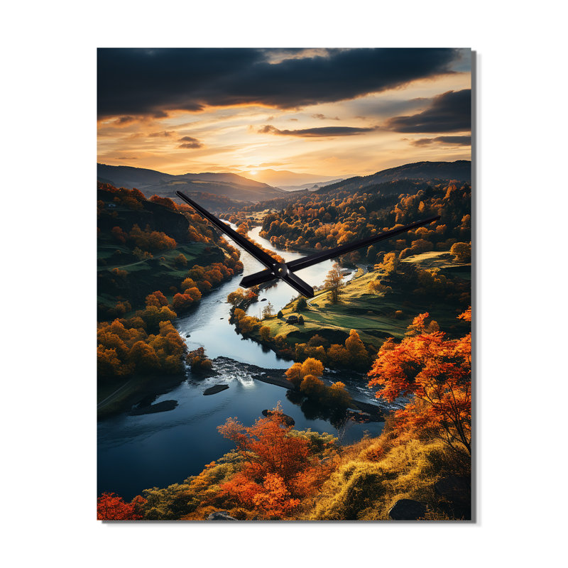 Horloge murale forêt et paysage d'automne aux États-Unis II, H 28 po x l 12 po x P 1 po