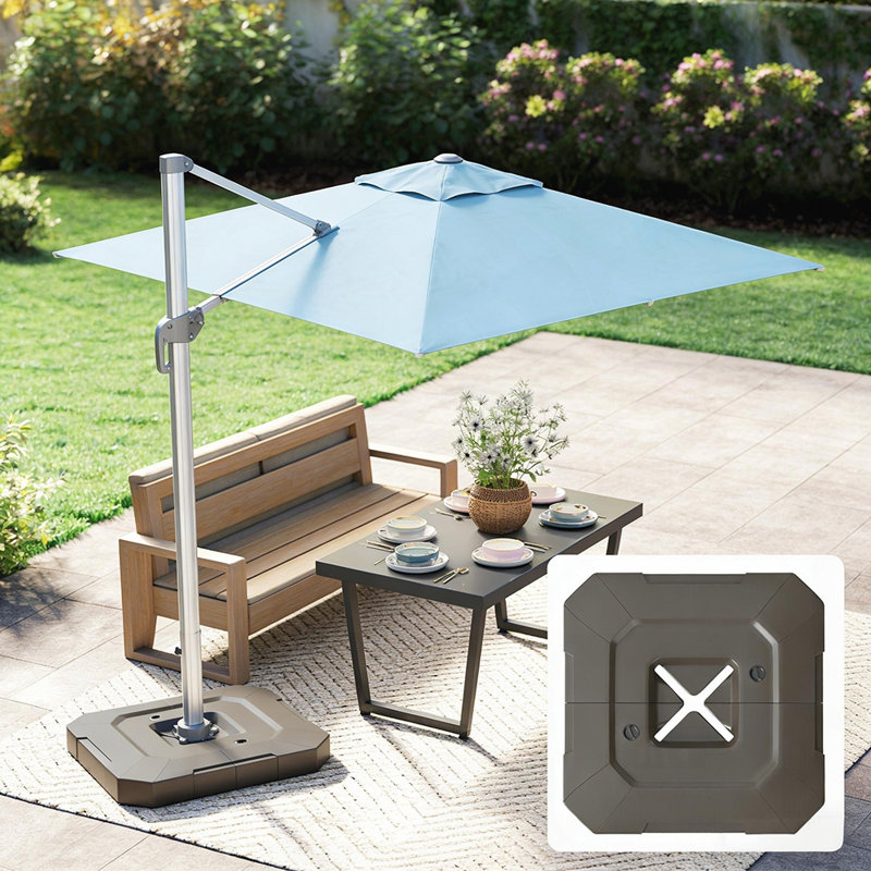 Base de parasol en porte-à-faux remplissable durable pour une utilisation à l'extérieur, assurant la stabilité et la résistance aux intempéries avec un rangement facile