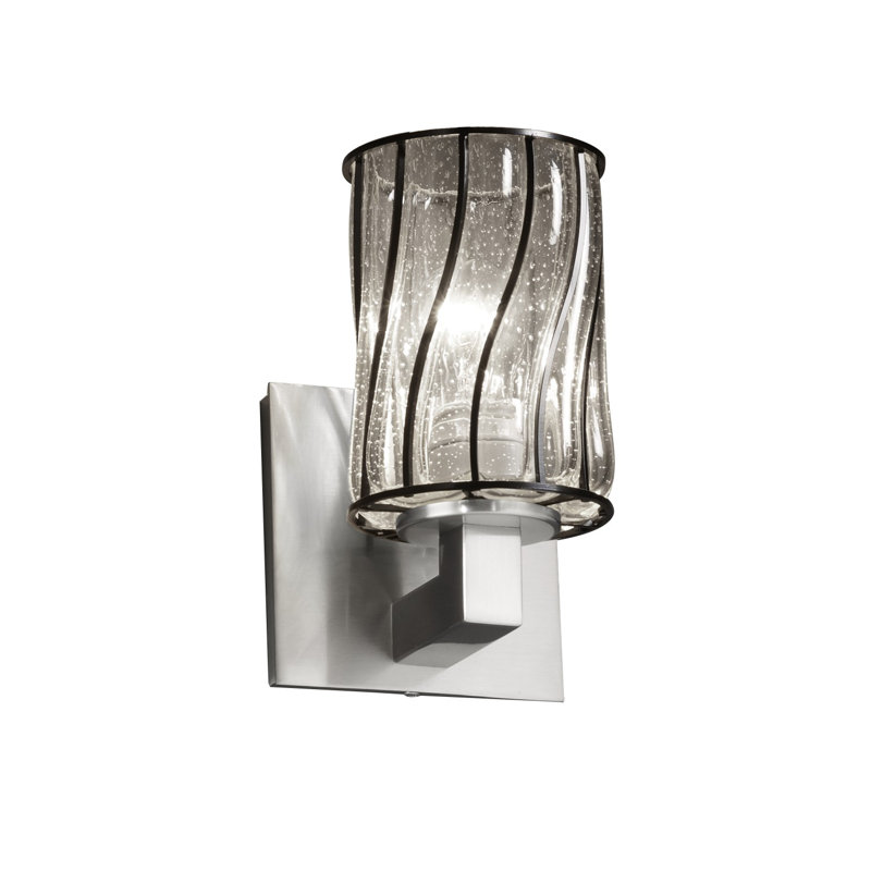 Elderon Glass Armed Sconce, Brushed Nickel, Swirl with Clear Bubbles