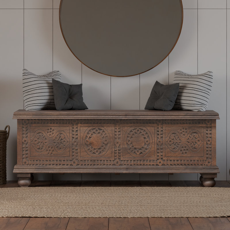 Banc de rangement sculpté Aarohi Bonney, Brun
