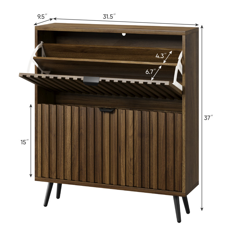 20 Pair Shoe Storage Cabinet, Dark Brown Wood - 80cm W