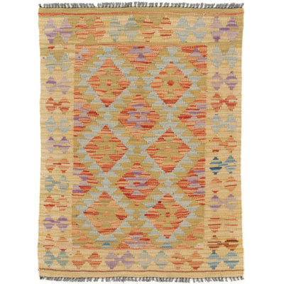 Rectangle 60 cm x 90 cm Geometric Wool Hand Woven Kilim