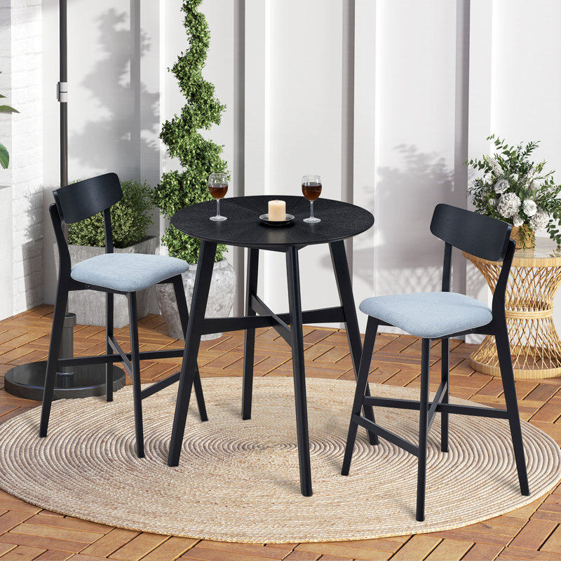 3 Pieces Round Counter Height Pub Table Set with 2 Bar Chairs, Black