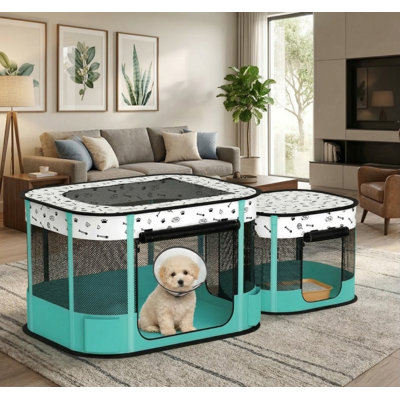 Portable Enclosure for Cats, Featuring Eight Reinforced Support Rods, Folding Design Suitable for Indoor Kittens or Outdoor Puppies, Collapsible Tent-Style Kennel Measuring 32 by 24 by 22 Inches