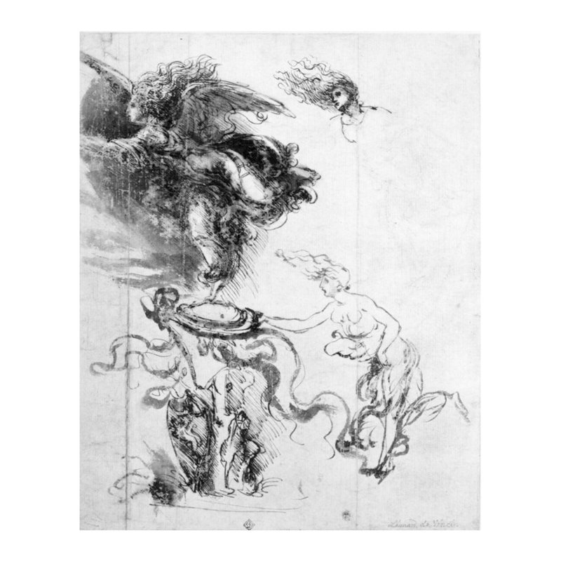 Silhouette d'un ange (plume et encre sur papier) par Leonardo Da Vinci - Estampe numérique, H 28 po x l 22 po