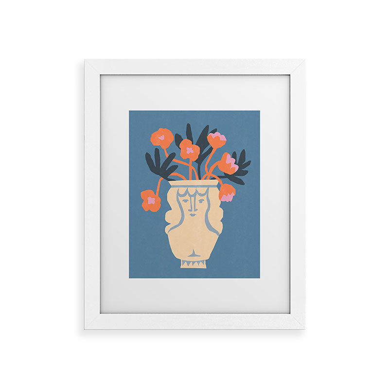 Impression sur vase Tasiania, H 14 po x l 11 po x P 1,5 po, Reproduction encadrée avec passe-partout, Blanc