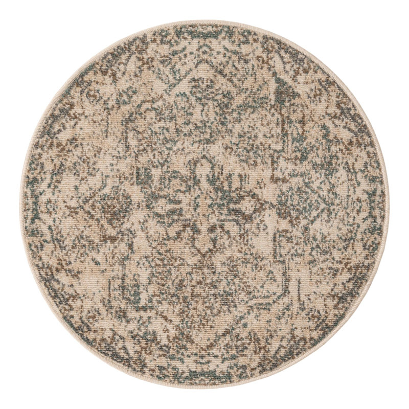 Mosely Orential Cream/Brown Area Rug, Round 3'3"