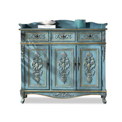 Blue Solid Wood Rectangular Console Table