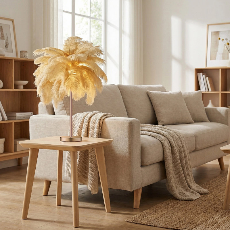 LED Feather Table Lamp With Touch Switch, Camel