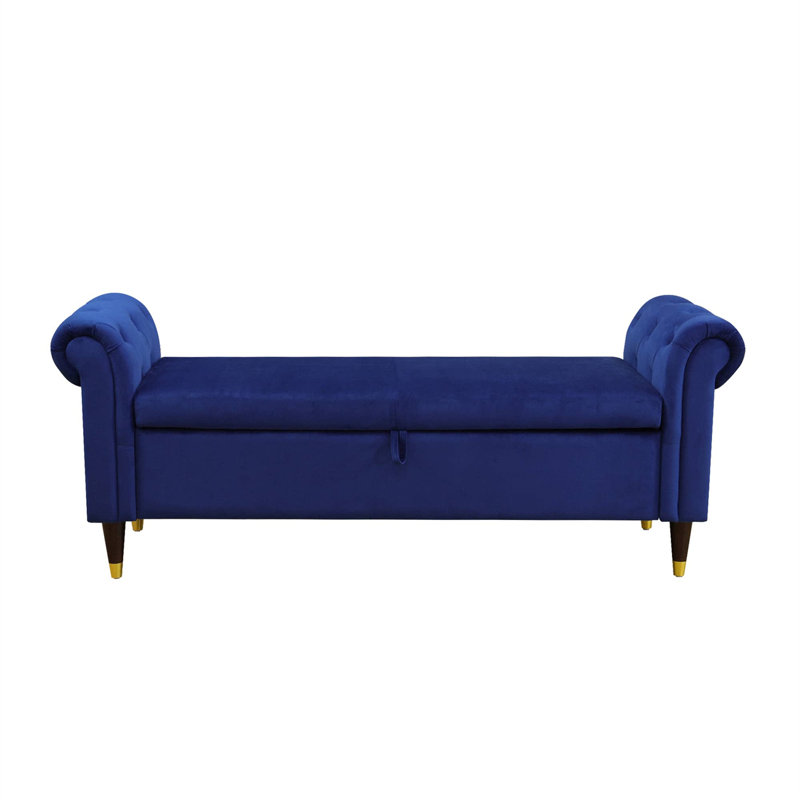 Banc de rangement rembourré bleu Sherpa, Bleu