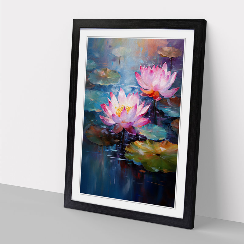 Lotus Flower Impressionism No.2 Framed Print, Black Framed, 64cm H x 46cm W x 2cm D