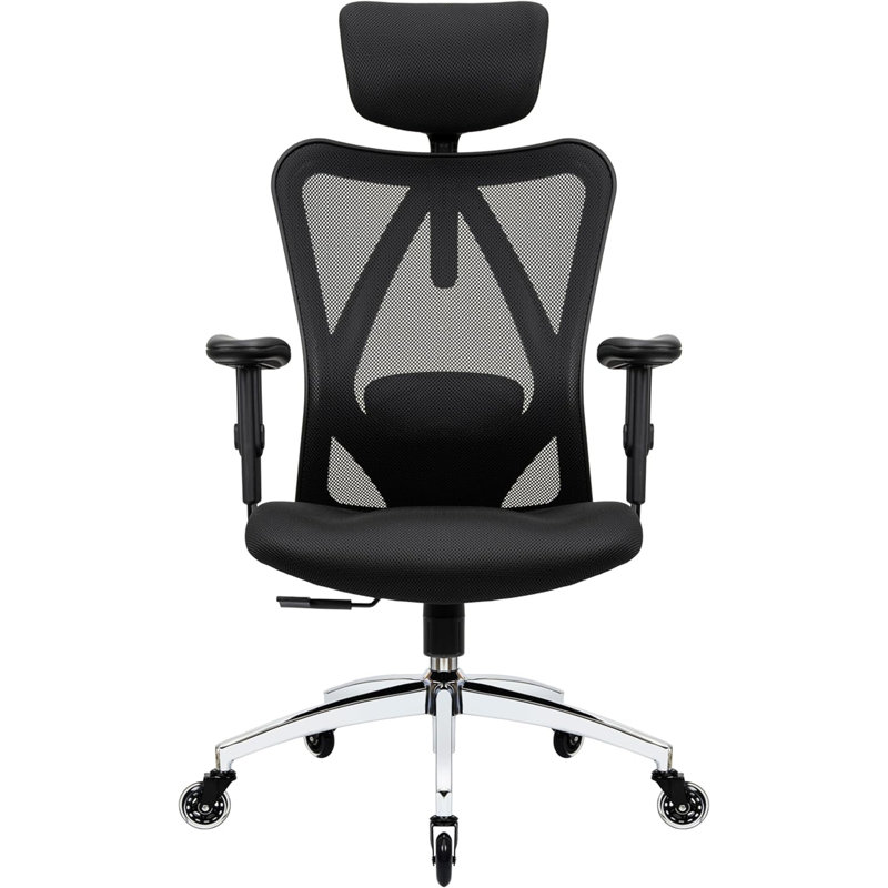 Ergonomic Office Chair - Adjustable Desk Chair With Lumbar Support, Rollerblade Wheels, High Back Breathable Mesh, Thick Cushion & Recline (Head/Arm Rests Included)