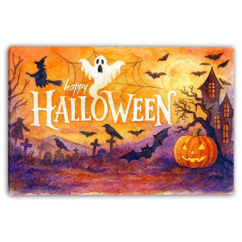 «Happy Halloween Haunted Graveyard», art mural sur toile