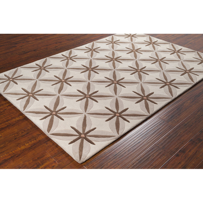 Tapis à motif floral abstrait moderne en laine touffeté à la main brun, brun clair et crème Venegas