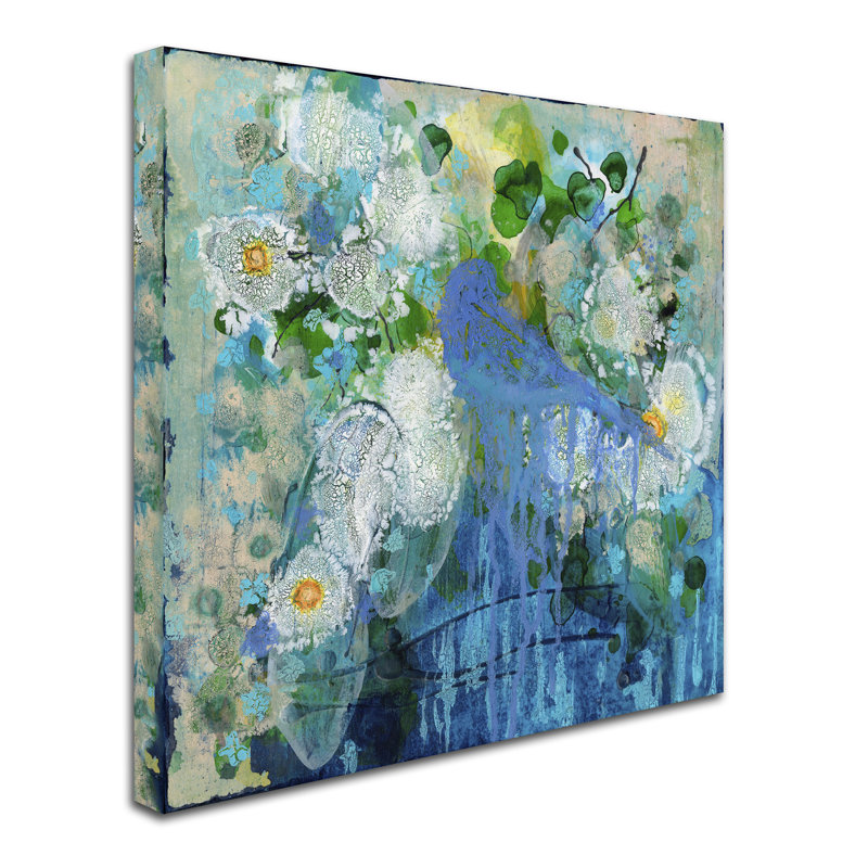 Abstract Bluebird and White Flowers Canvas Art