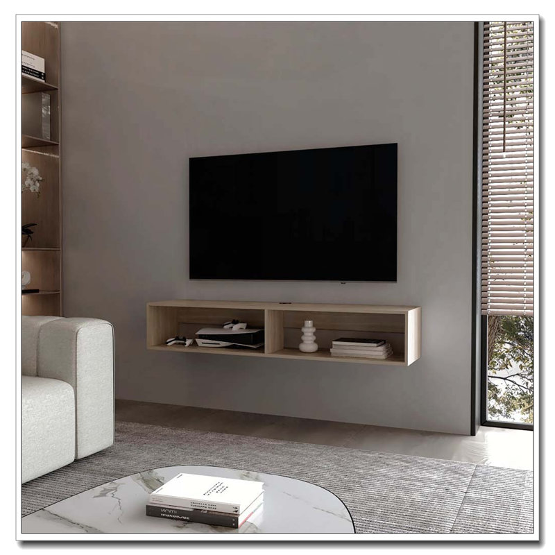 White Oak 2-Shelf Central Floating Media Rack, White Oak