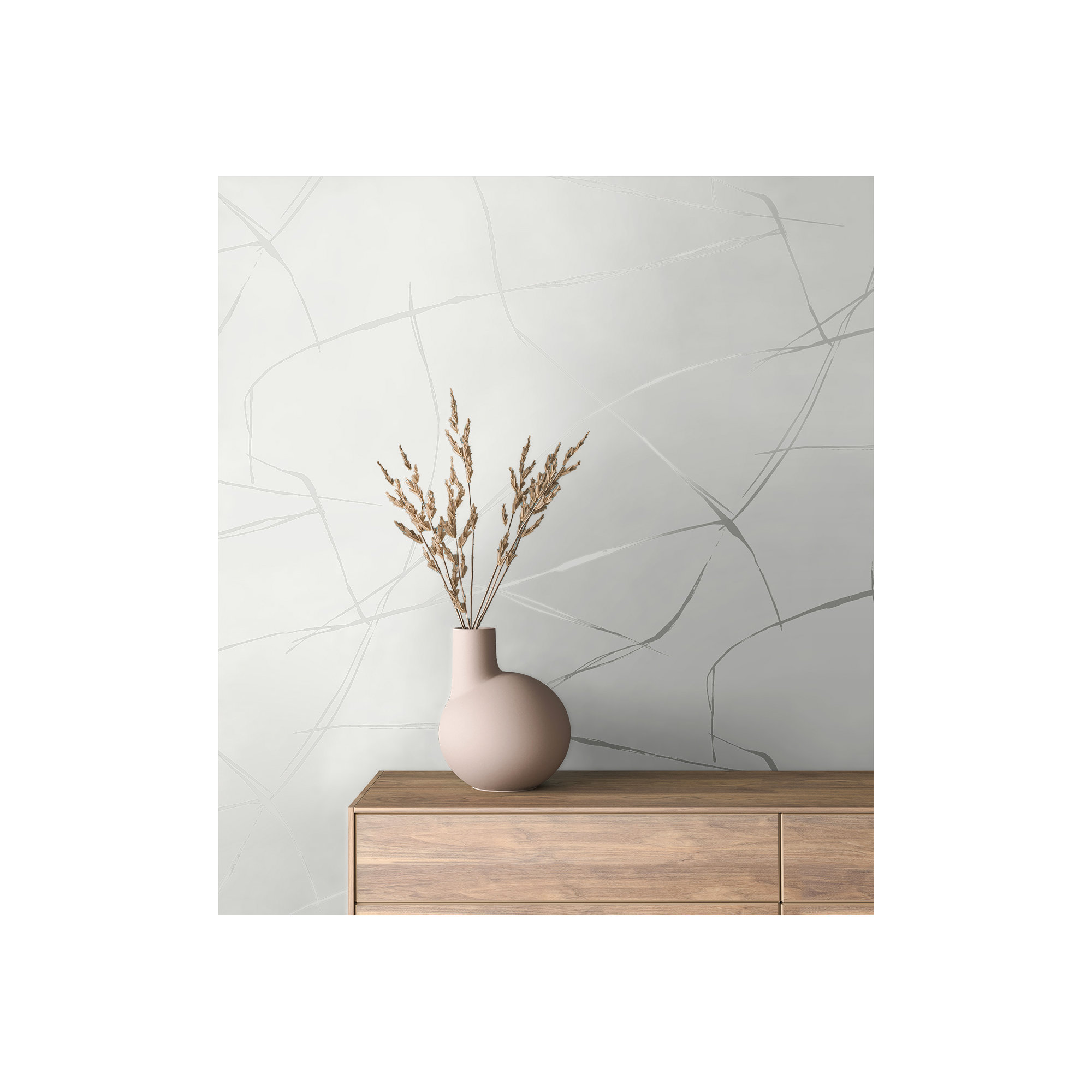 Niseko Modern Abstract Wallpaper, Metallic Chrome