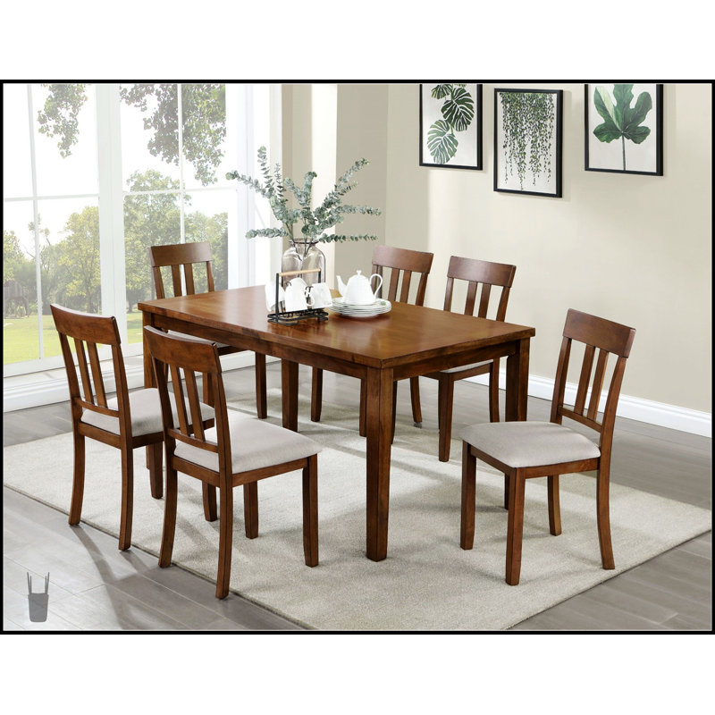 Ensemble de table de salle à manger 7 pièces de style transitionnel avec coussins de siège rembourrés, finition noyer, parfait pour une salle à manger élégante et confortable