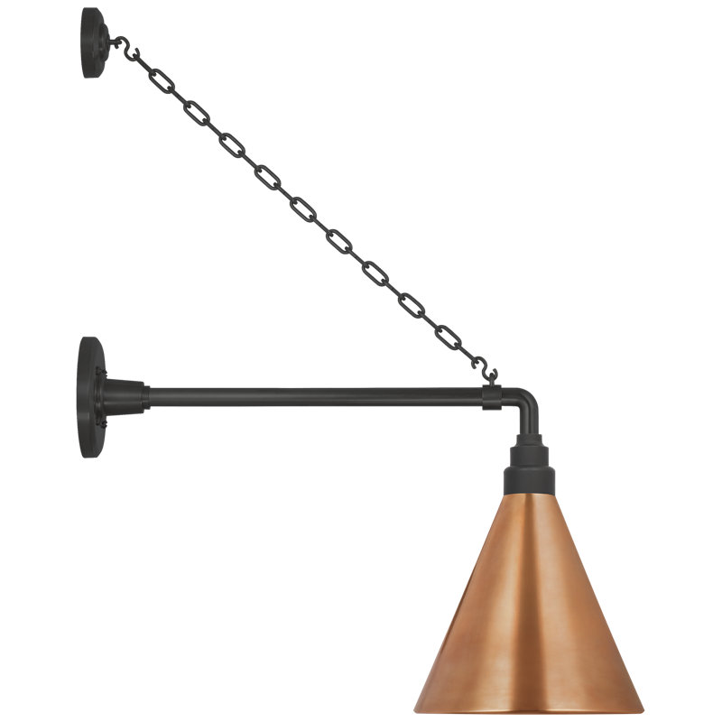 Thomas O'Brien, "Academy 17.5" Anchored Mack Barn Light in Matte Black with 12.5" Green Conical Savannah Shade, Soft Copper